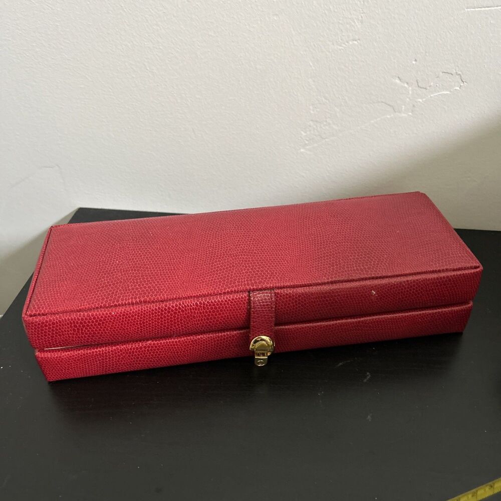 Vintage WOLF DESIGNS Red Lizard Leather Travel Jewelry Watch Case Organizer